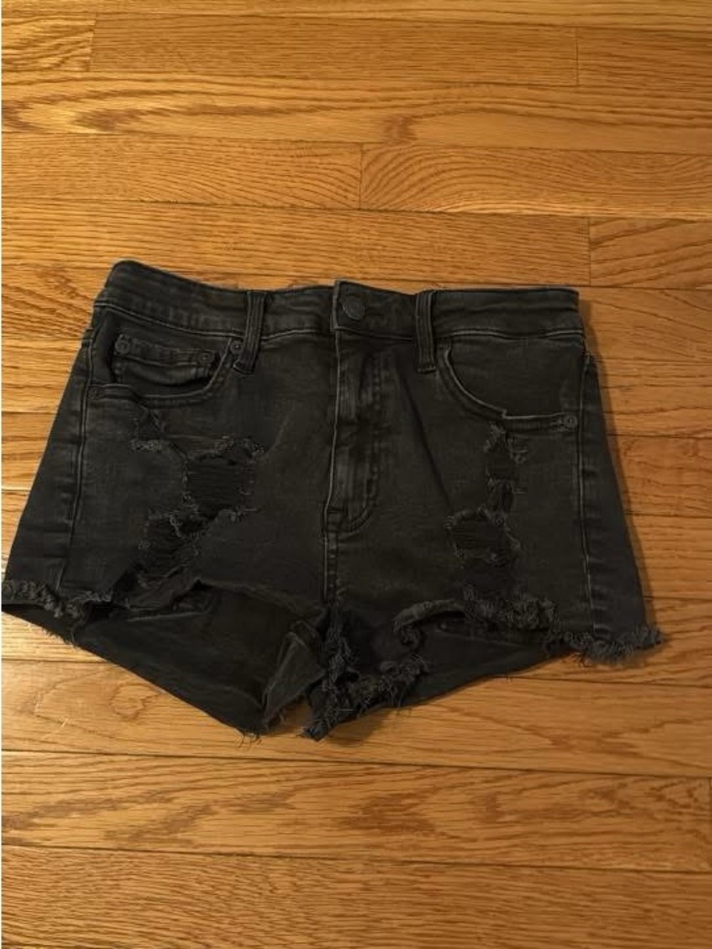 American Eagle Outfitters Black Distressed High-Rise Jean Shorts